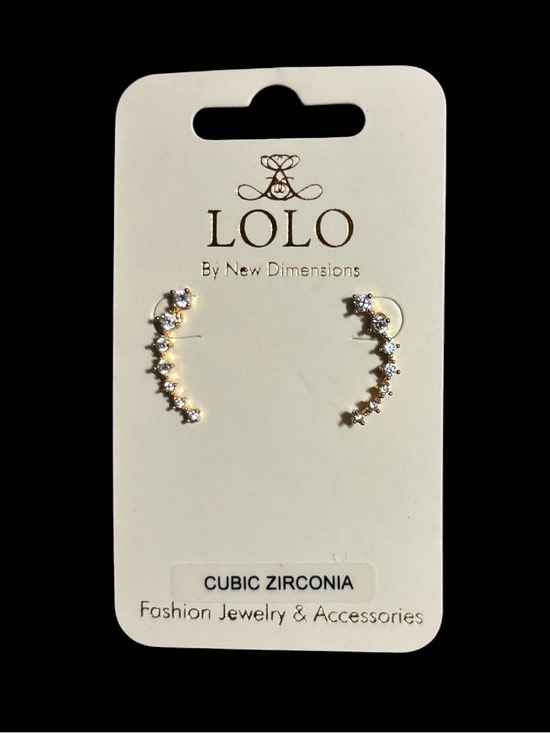 LOLO Jewelry - Gold Cubic Zirconia Ear Climbers - Sparkling Curved Studs